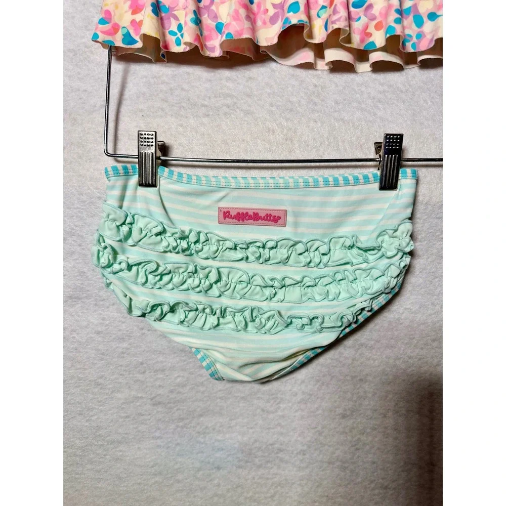 RuffleButts Girls Floral Ruffle Tankini Striped 2 Piece Swimsuit Set Size 7
